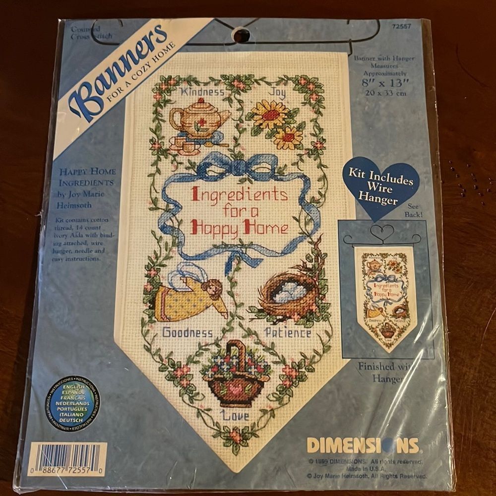 Dimensions Counted Cross Stitch Kit Happy Home Banner w/ Wire Hanger New…